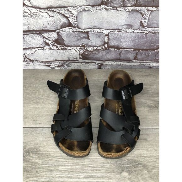 Birkenstock Pisa Black Leather Strappy Slides Cork Sandals Women’s Sz 36EU/5M US - Picture 1 of 16